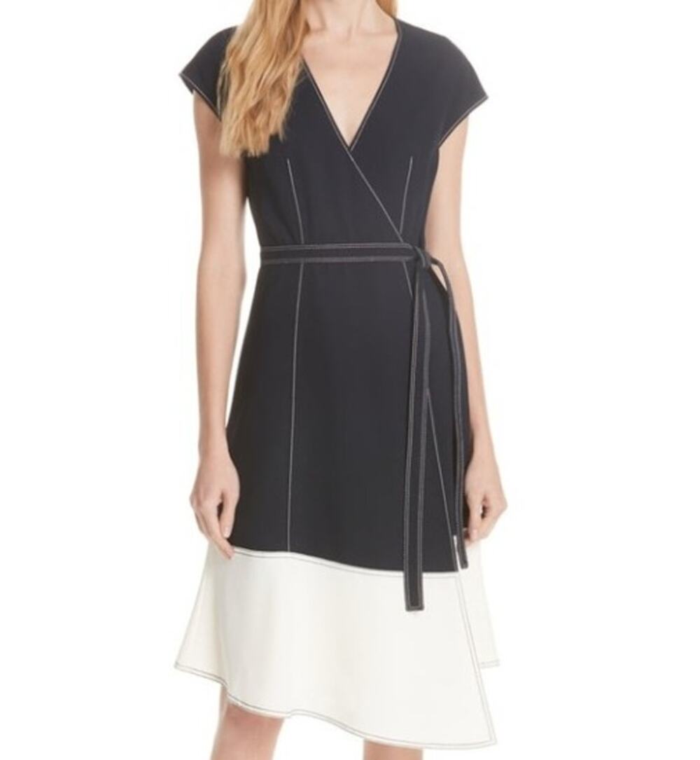 Joie Mahesa Midi Wrap Colorblock Dress XS Blue White 100% Polyester
